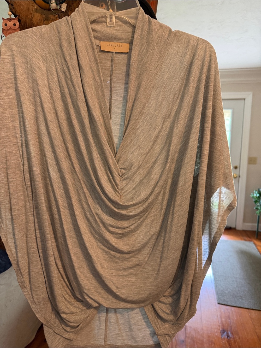 Language Draped Cowl Tunic in Taupe
